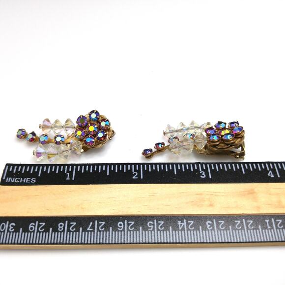 1950s Red Aurora Borealis Crystal Ear Climber Earrings Vintage Clip On Jewelry - Picture 7 of 10